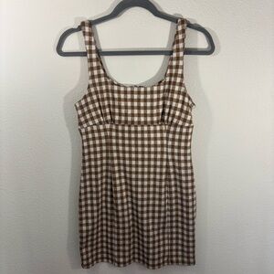 Altar'd State Checkered Brown and White Mini Dress M Preppy Feminine Minimalist